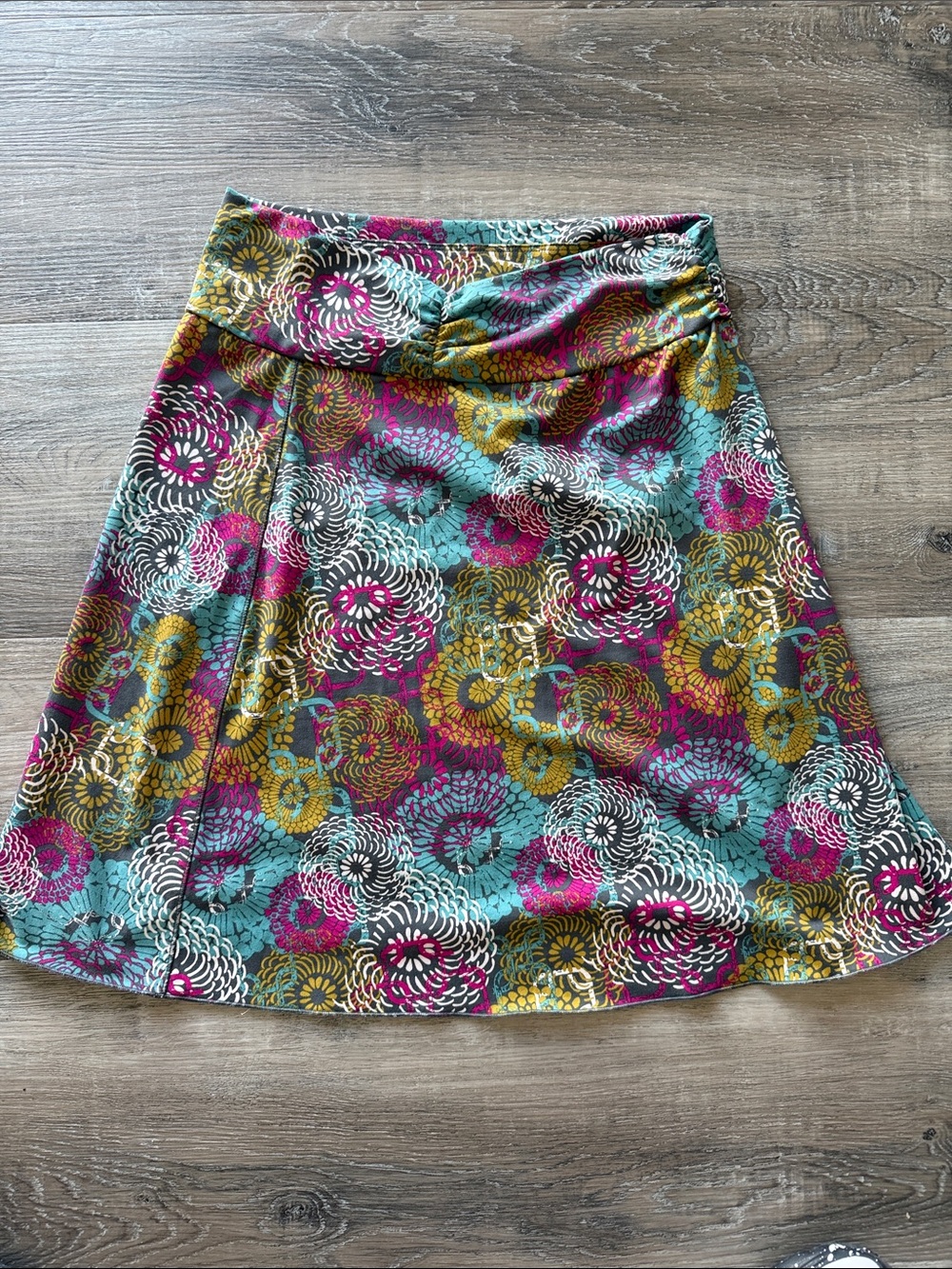 Soybu Floral Print A-Line Skirt in Teal, Pink & Mustard sz m